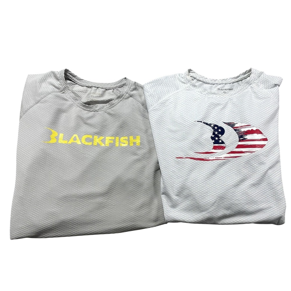 Blackfish Shirt Mens XL Gray White Long Sleeve Performance Fishing Lot 2 Tops